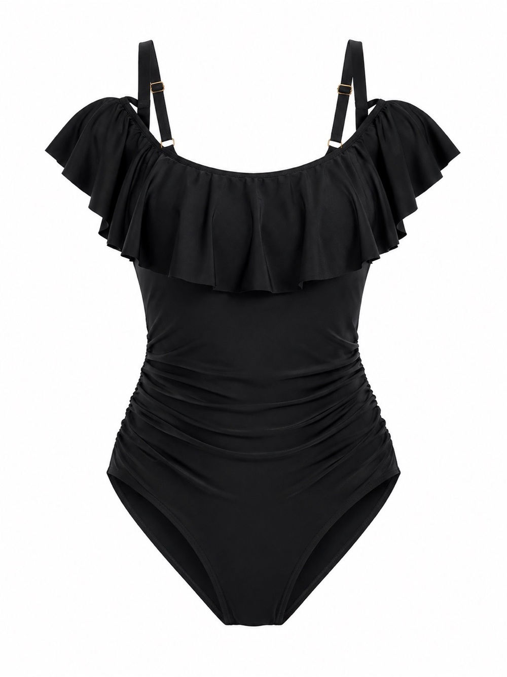 La Blanca NWT Black Island Goddess Off the Shoulder Ruffle One Piece Swimsuit 18
